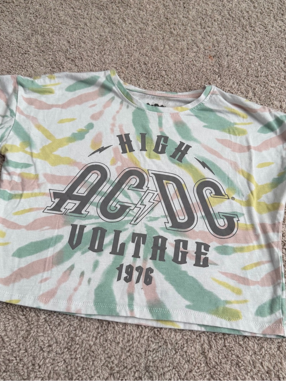 AC/DC Kids Tie-Dye High Voltage Tee — Pastel Green Pink Yellow